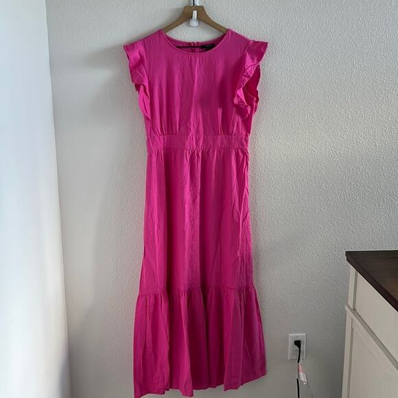 For Cynthia Pink Linen Blend Dress Back Zip Boho Feminine Medium - Picture 1 of 9